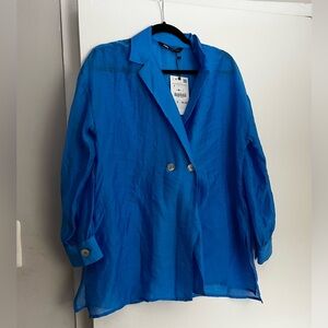 NWT Zara Royal Blue Long Sleeve Button Down Shirt